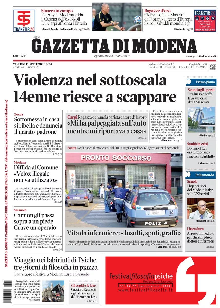 Prima-pagina-gazzetta di modena-oggi-edizione-del-2024-09-13